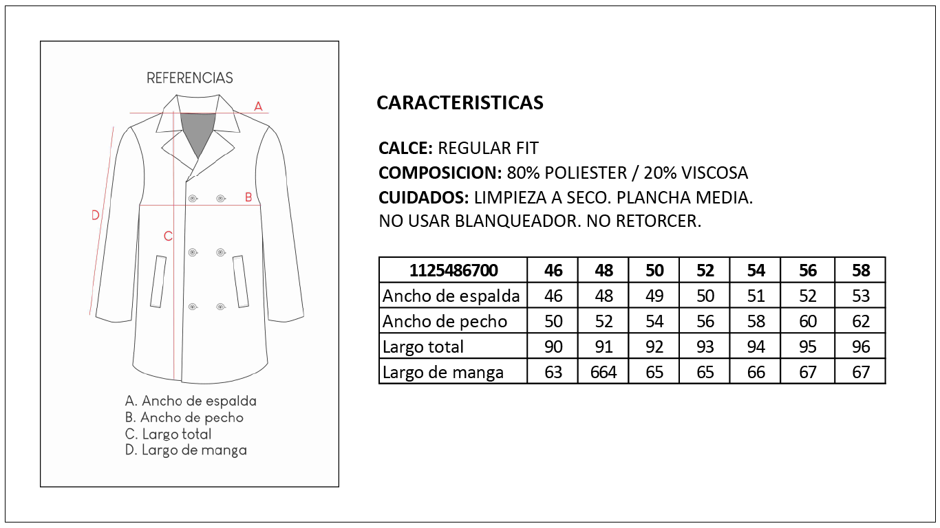 Tabla de Medidas Abrigos Britches